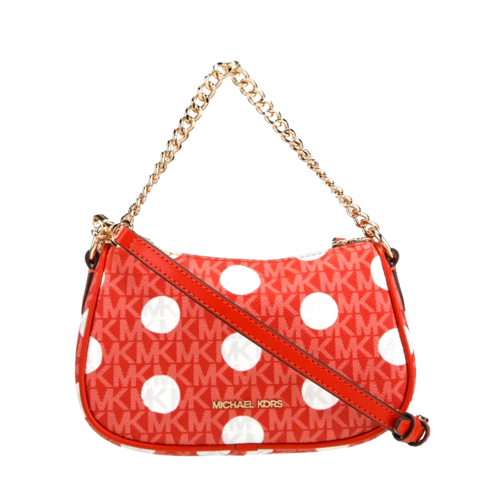 🆕 MICHAEL KORS Carmela Polka Dot Small Convertible Crossbody Bag Red Clay